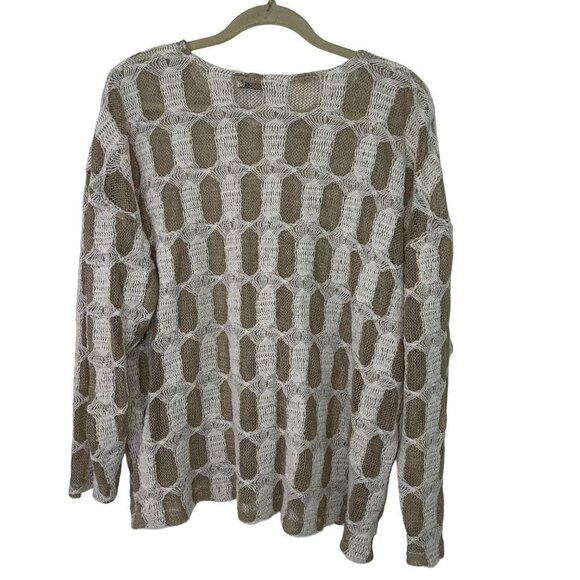 Positano Womens Sweater Size Medium Oversized Lagenlook Cotton Blend Tan White - Picture 11 of 13